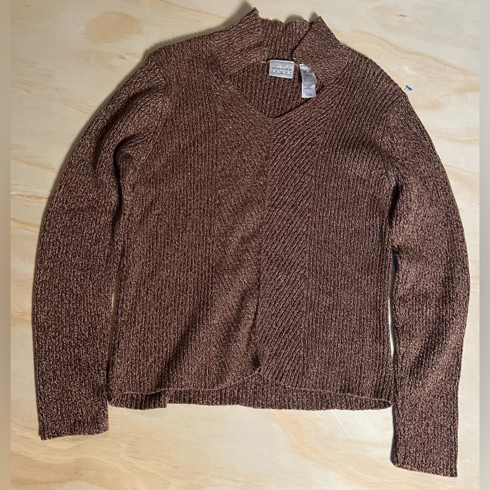 Vintage Villager Sport Liz Claiborne Brown Sweater Size XL  Long Sleeve Knit Rib